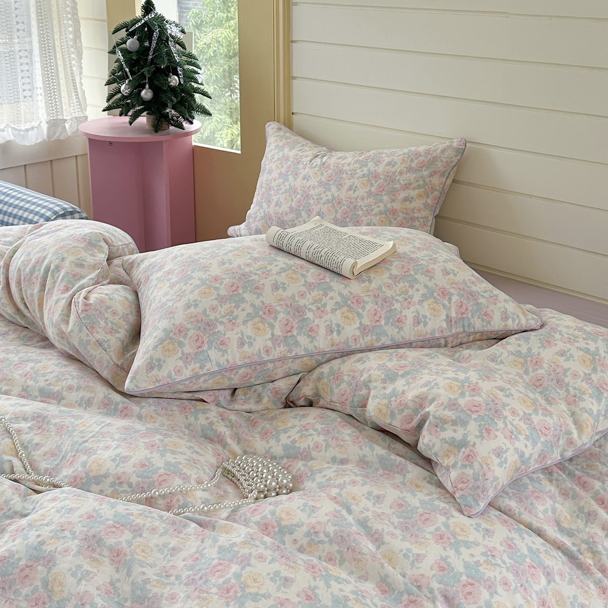 91家纺网 家纺一手货源 找家纺 麦伦家居 2025新品嵌绳款全棉双层纱四件套 嵌绳款-春意