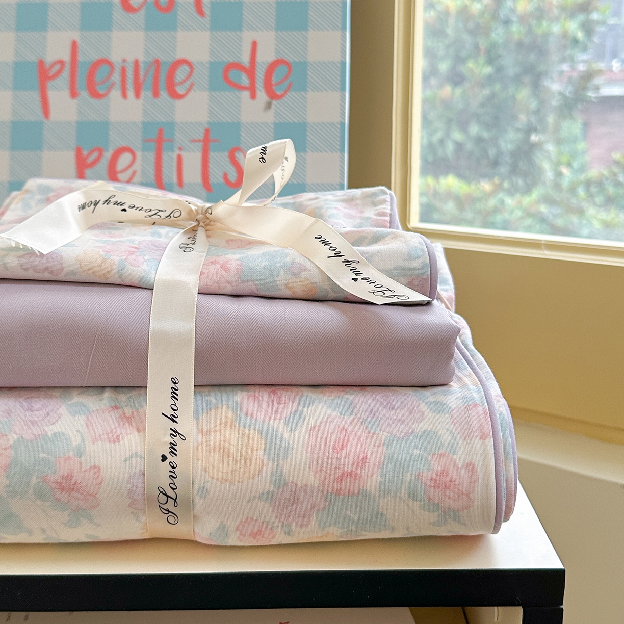 91家纺网 家纺一手货源 找家纺 麦伦家居 2025新品嵌绳款全棉双层纱四件套 嵌绳款-春意