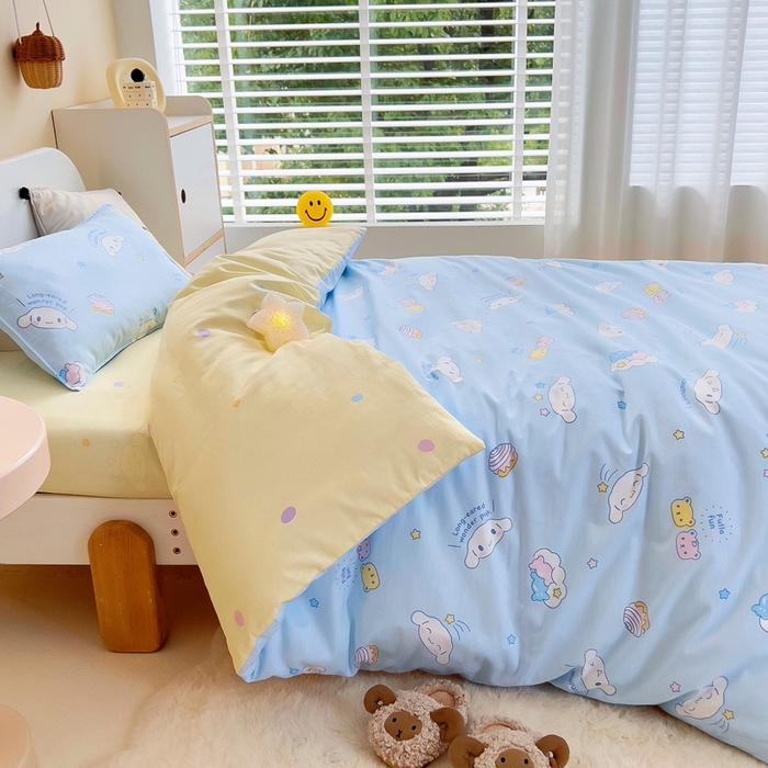 91家纺网 家纺一手货源 找家纺 吉咪兔 2025新款正版三丽鸥库洛米美乐蒂幼儿园被子三件套纯棉被褥六件套午睡云朵玉桂狗