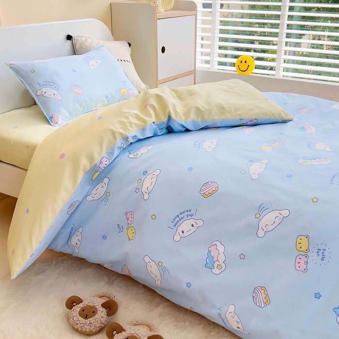 91家纺网 家纺一手货源 找家纺 吉咪兔 2025新款正版三丽鸥库洛米美乐蒂幼儿园被子三件套纯棉被褥六件套午睡云朵玉桂狗