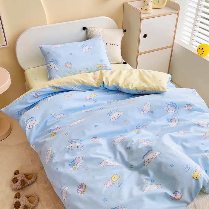 91家纺网 家纺一手货源 找家纺 吉咪兔 2025新款正版三丽鸥库洛米美乐蒂幼儿园被子三件套纯棉被褥六件套午睡云朵玉桂狗