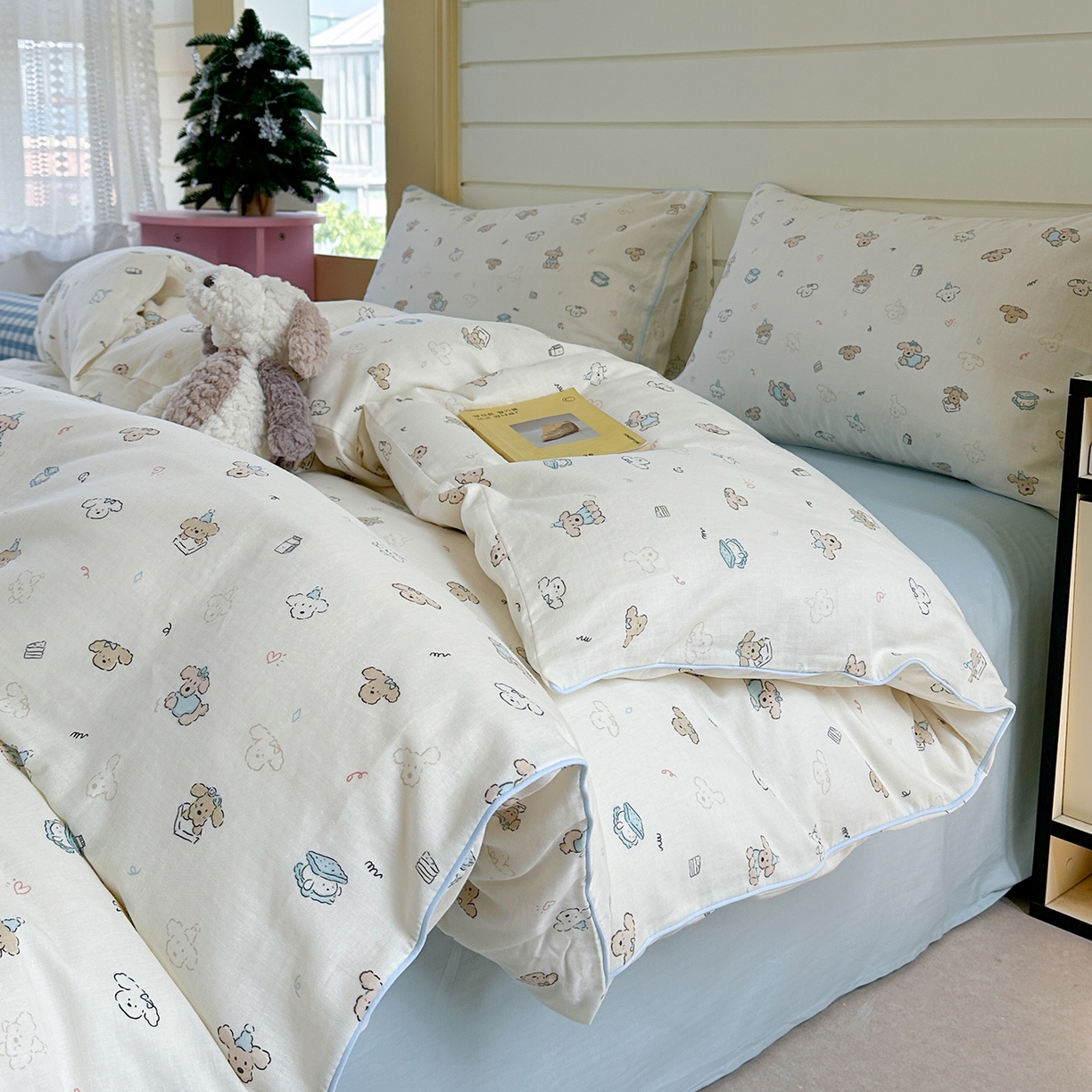 91家纺网 家纺一手货源 找家纺 麦伦家居 2025新品嵌绳款全棉双层纱四件套 嵌绳款-汪汪队