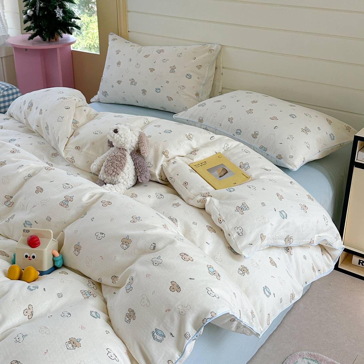 91家纺网 家纺一手货源 找家纺 麦伦家居 2025新品嵌绳款全棉双层纱四件套 嵌绳款-汪汪队