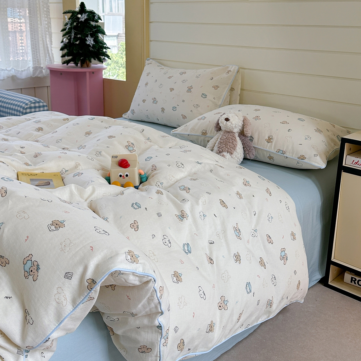 91家纺网 家纺一手货源 找家纺 麦伦家居 2025新品嵌绳款全棉双层纱四件套 嵌绳款-汪汪队