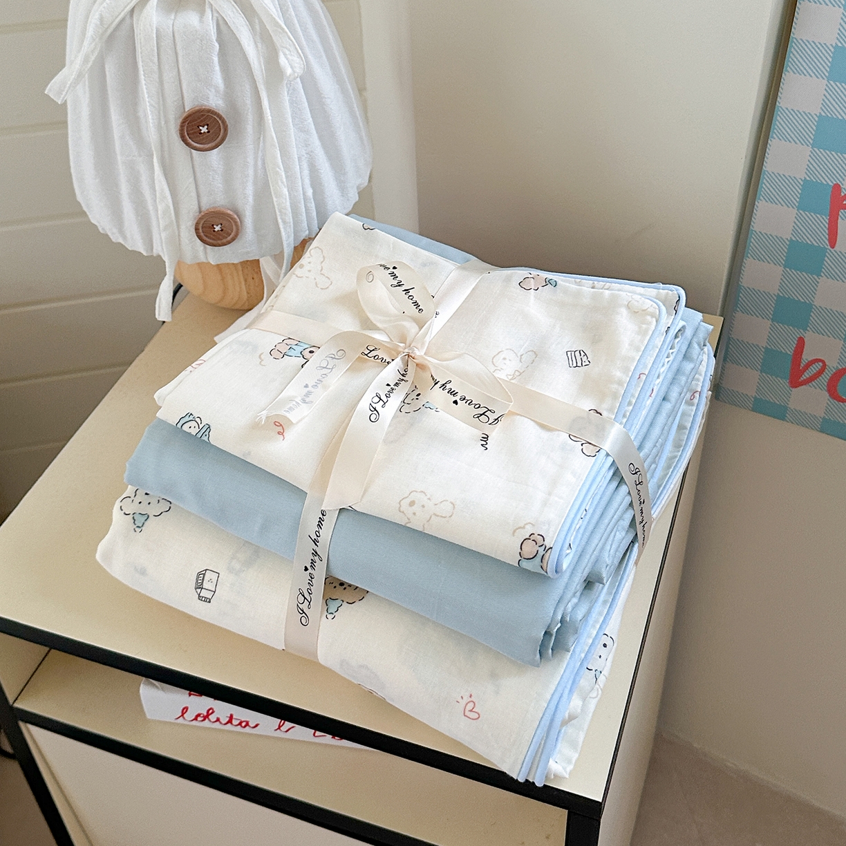 91家纺网 家纺一手货源 找家纺 麦伦家居 2025新品嵌绳款全棉双层纱四件套 嵌绳款-汪汪队