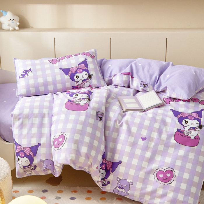 91家纺网 家纺一手货源 找家纺 吉咪兔 2025新款正版三丽鸥库洛米美乐蒂幼儿园被子三件套纯棉被褥六件套午睡格子库洛米