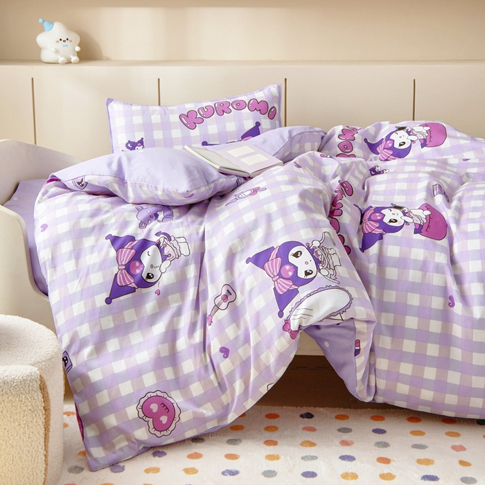 91家纺网 家纺一手货源 找家纺 吉咪兔 2025新款正版三丽鸥库洛米美乐蒂幼儿园被子三件套纯棉被褥六件套午睡格子库洛米