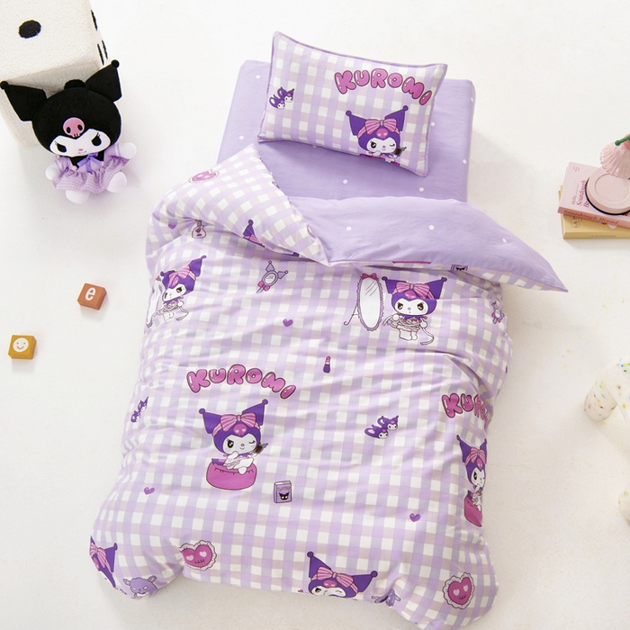 91家纺网 家纺一手货源 找家纺 吉咪兔 2025新款正版三丽鸥库洛米美乐蒂幼儿园被子三件套纯棉被褥六件套午睡格子库洛米