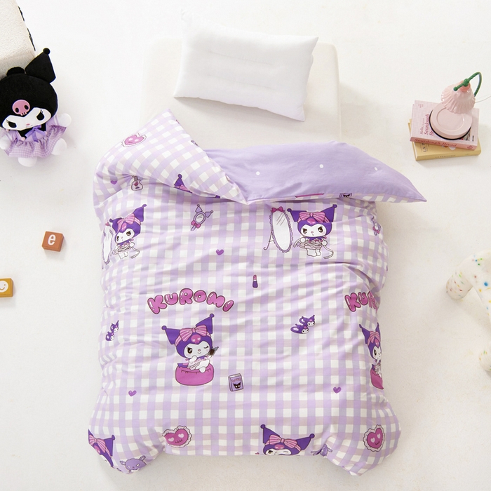 91家纺网 家纺一手货源 找家纺 吉咪兔 2025新款正版三丽鸥库洛米美乐蒂幼儿园被子三件套纯棉被褥六件套午睡格子库洛米