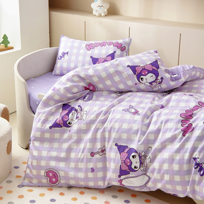 91家纺网 家纺一手货源 找家纺 吉咪兔 2025新款正版三丽鸥库洛米美乐蒂幼儿园被子三件套纯棉被褥六件套午睡格子库洛米