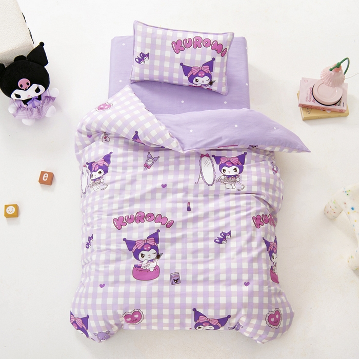 91家纺网 家纺一手货源 找家纺 吉咪兔 2025新款正版三丽鸥库洛米美乐蒂幼儿园被子三件套纯棉被褥六件套午睡格子库洛米