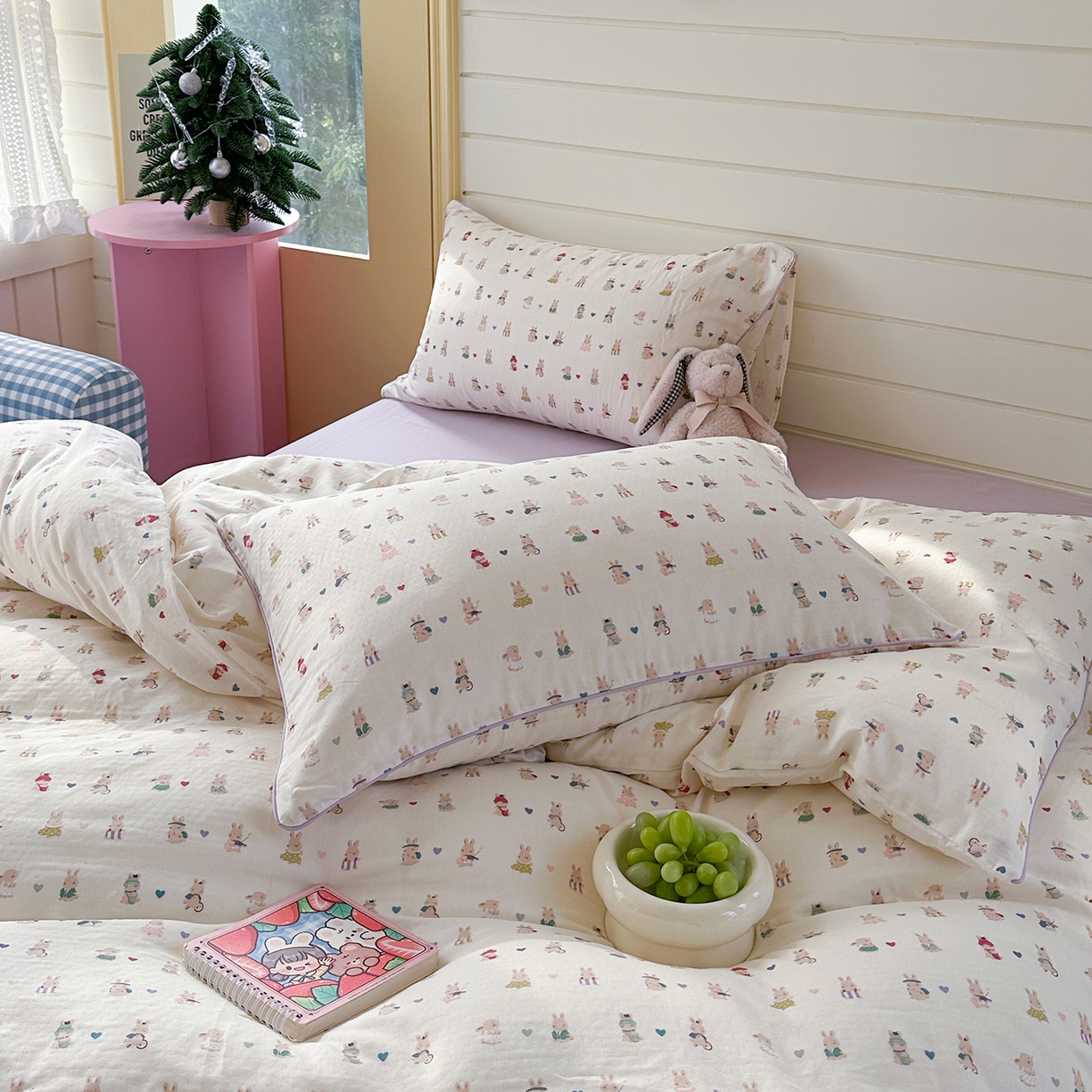 91家纺网 家纺一手货源 找家纺 麦伦家居 2025新品嵌绳款全棉双层纱四件套 嵌绳款-兔宝宝