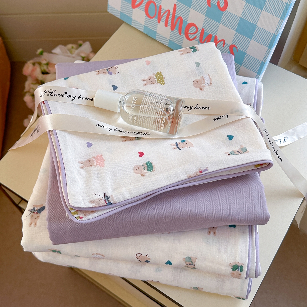 91家纺网 家纺一手货源 找家纺 麦伦家居 2025新品嵌绳款全棉双层纱四件套 嵌绳款-兔宝宝