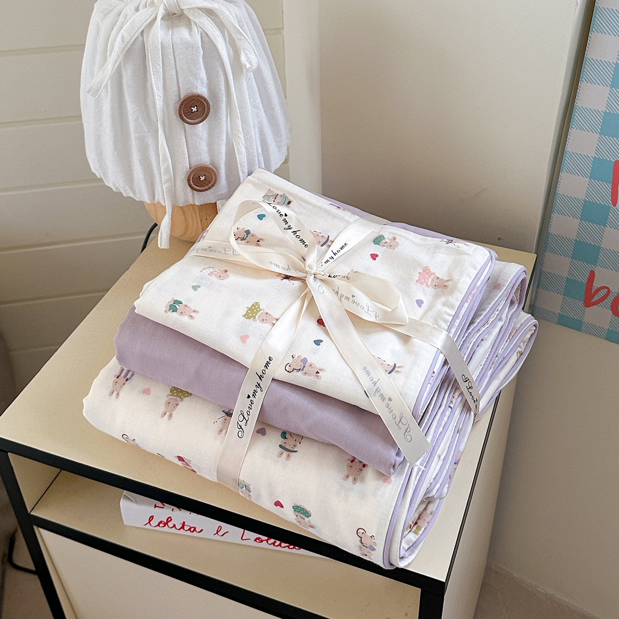 91家纺网 家纺一手货源 找家纺 麦伦家居 2025新品嵌绳款全棉双层纱四件套 嵌绳款-兔宝宝