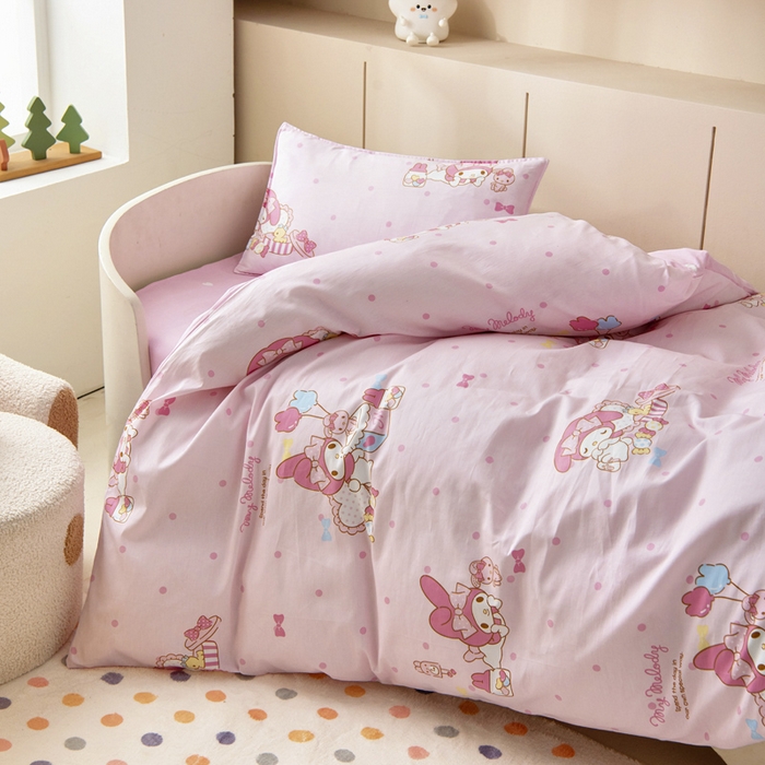 91家纺网 家纺一手货源 找家纺 吉咪兔 2025新款正版三丽鸥库洛米美乐蒂幼儿园被子三件套纯棉被褥六件套午睡童趣美乐蒂
