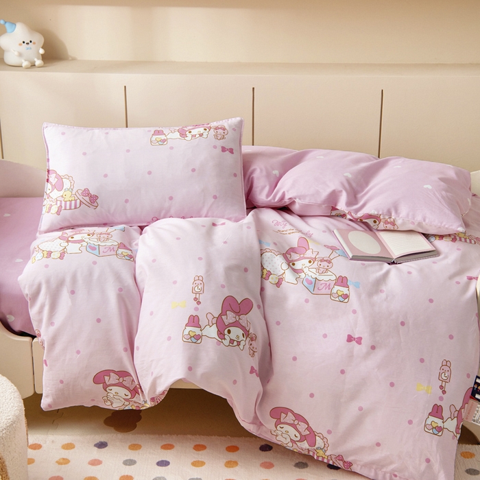 91家纺网 家纺一手货源 找家纺 吉咪兔 2025新款正版三丽鸥库洛米美乐蒂幼儿园被子三件套纯棉被褥六件套午睡童趣美乐蒂