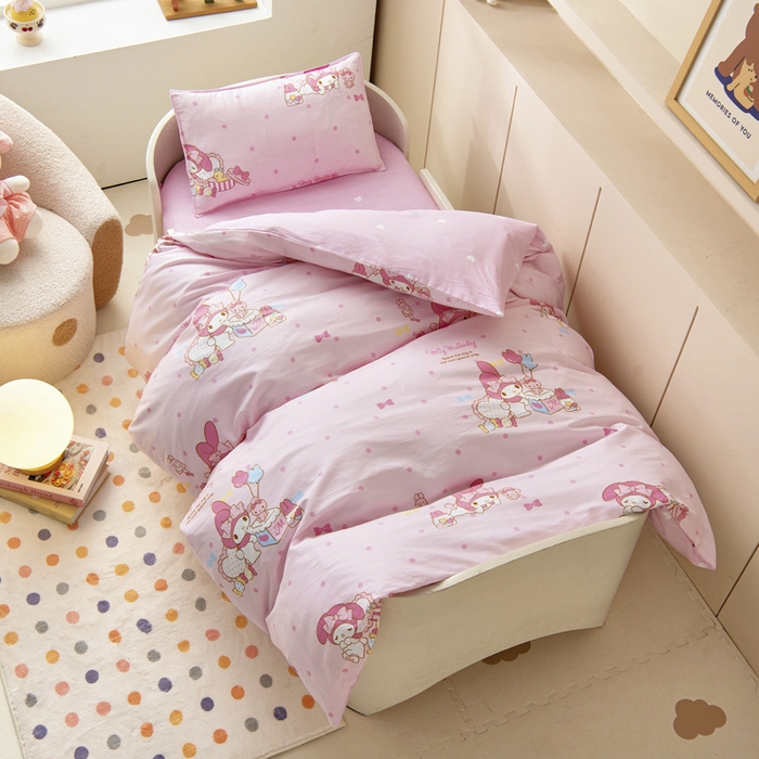 91家纺网 家纺一手货源 找家纺 吉咪兔 2025新款正版三丽鸥库洛米美乐蒂幼儿园被子三件套纯棉被褥六件套午睡童趣美乐蒂