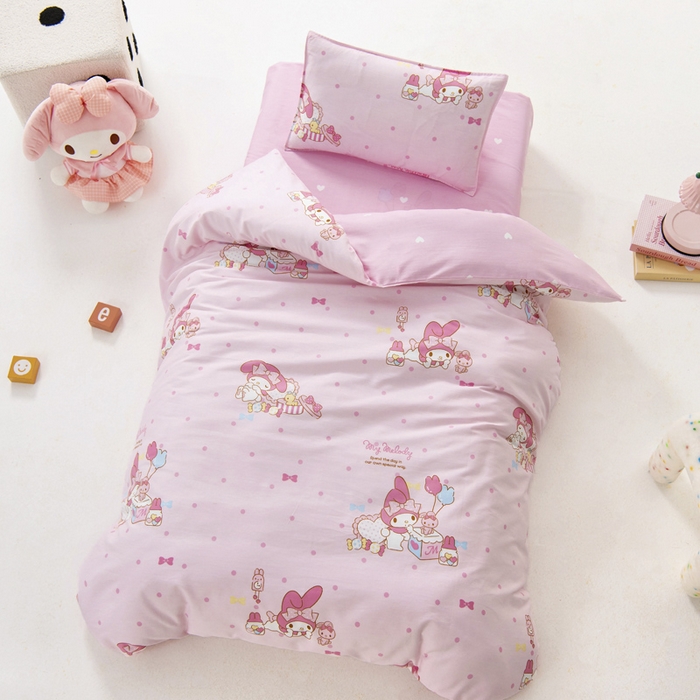 91家纺网 家纺一手货源 找家纺 吉咪兔 2025新款正版三丽鸥库洛米美乐蒂幼儿园被子三件套纯棉被褥六件套午睡童趣美乐蒂