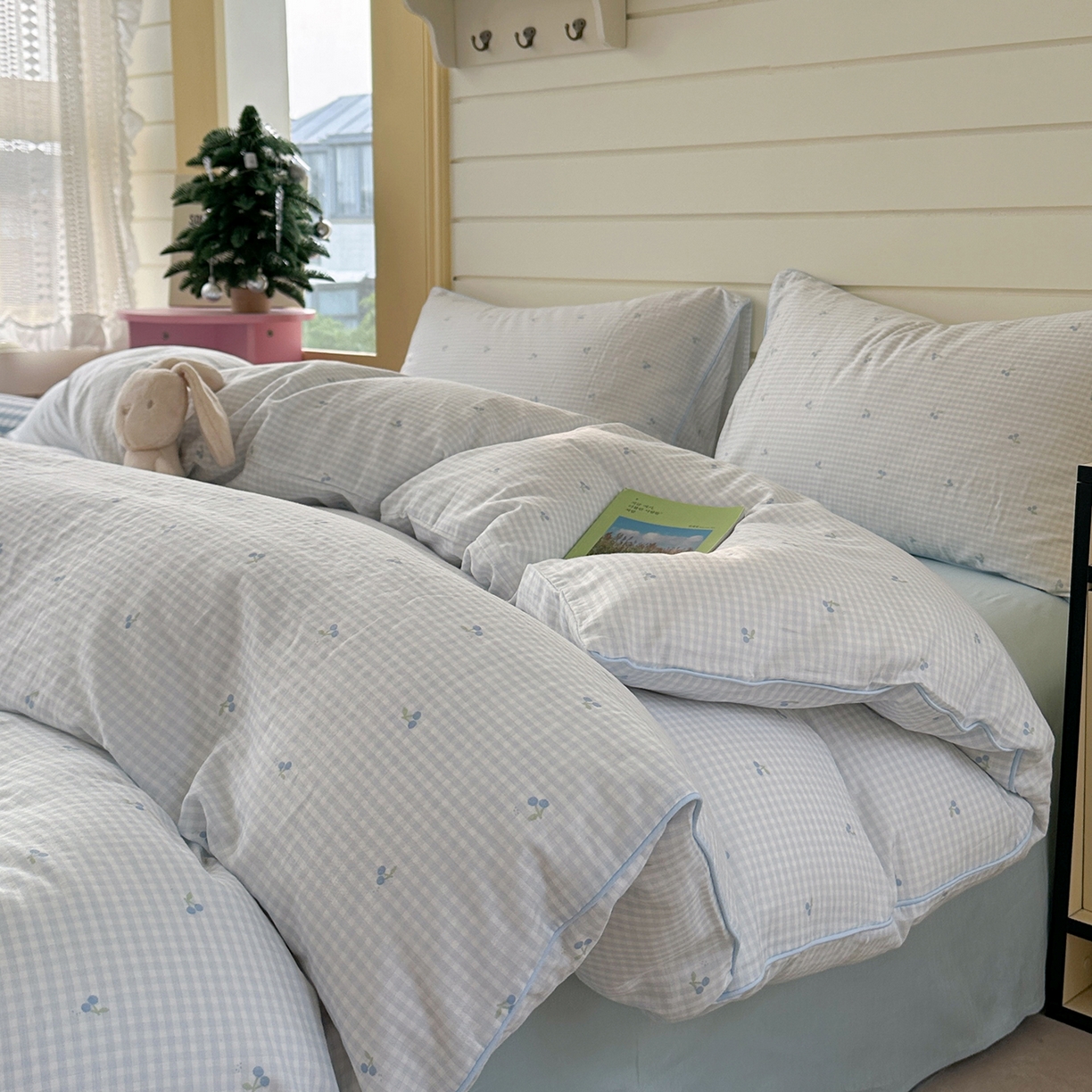 91家纺网 家纺一手货源 找家纺 麦伦家居 2025新品嵌绳款全棉双层纱四件套 嵌绳款-樱桃酱蓝