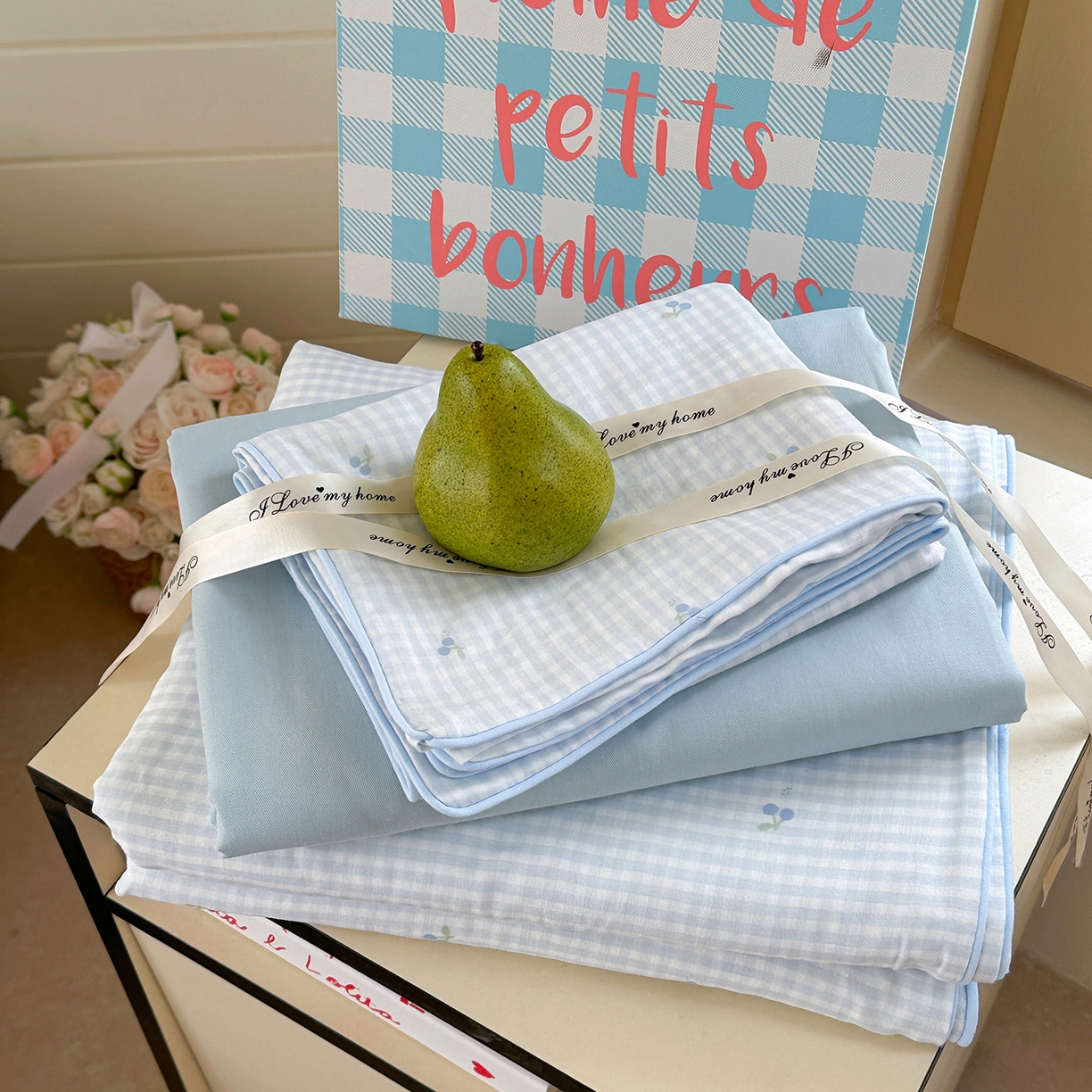 91家纺网 家纺一手货源 找家纺 麦伦家居 2025新品嵌绳款全棉双层纱四件套 嵌绳款-樱桃酱蓝