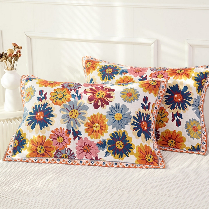 朴尔家纺-毛巾被2025新款彩棉国潮风全棉六层纱布枕巾 繁花朵朵-枕巾