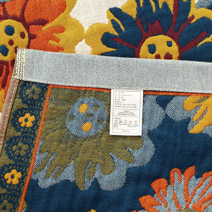 91家纺网 家纺一手货源 找家纺 朴尔家纺-毛巾被2025新款彩棉国潮风全棉六层纱布枕巾 繁花朵朵-枕巾