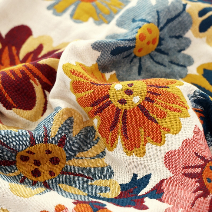 91家纺网 家纺一手货源 找家纺 朴尔家纺-毛巾被2025新款彩棉国潮风全棉六层纱布枕巾 繁花朵朵-枕巾