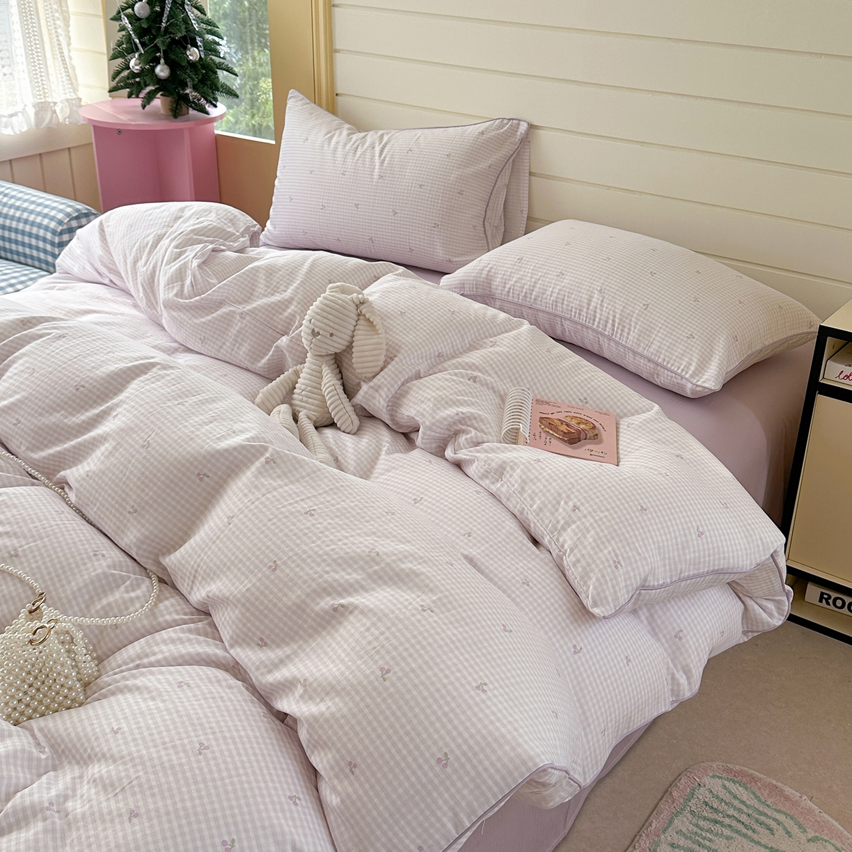 91家纺网 家纺一手货源 找家纺 麦伦家居 2025新品嵌绳款全棉双层纱四件套 嵌绳款-樱桃酱紫