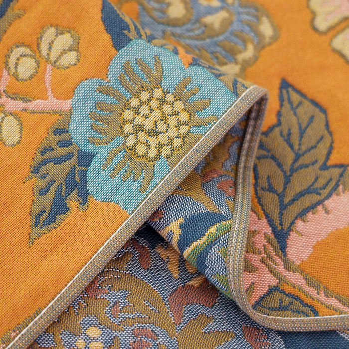 91家纺网 家纺一手货源 找家纺 朴尔家纺-毛巾被2025新款彩棉国潮风全棉六层纱布枕巾 花间物语-橘枕巾