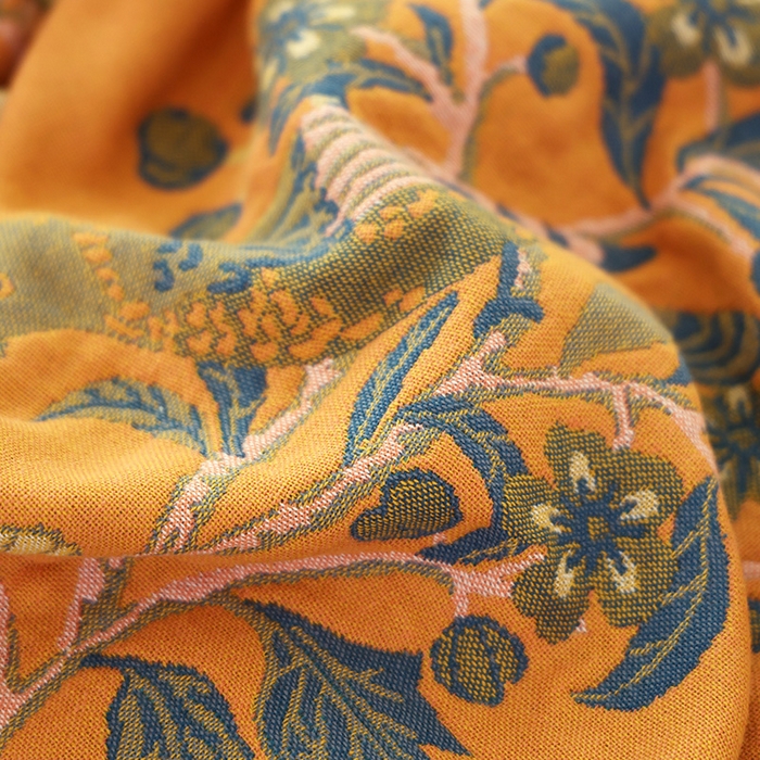 91家纺网 家纺一手货源 找家纺 朴尔家纺-毛巾被2025新款彩棉国潮风全棉六层纱布枕巾 花间物语-橘枕巾