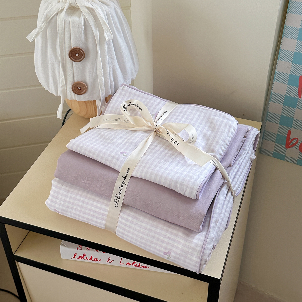 91家纺网 家纺一手货源 找家纺 麦伦家居 2025新品嵌绳款全棉双层纱四件套 嵌绳款-樱桃酱紫