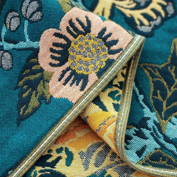 91家纺网 家纺一手货源 找家纺 朴尔家纺-毛巾被2025新款彩棉国潮风全棉六层纱布枕巾 花间物语-蓝枕巾