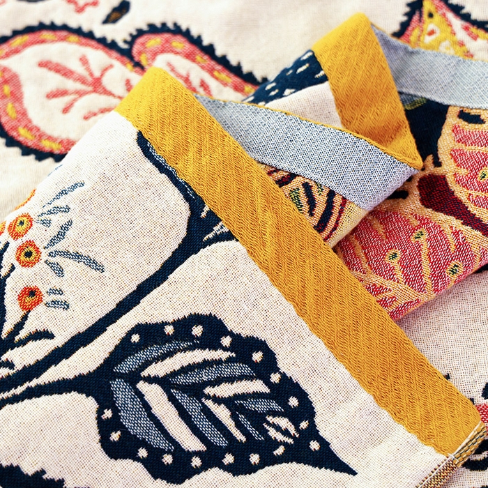 91家纺网 家纺一手货源 找家纺 朴尔家纺-毛巾被2025新款彩棉国潮风全棉六层纱布枕巾 花田印象-枕巾