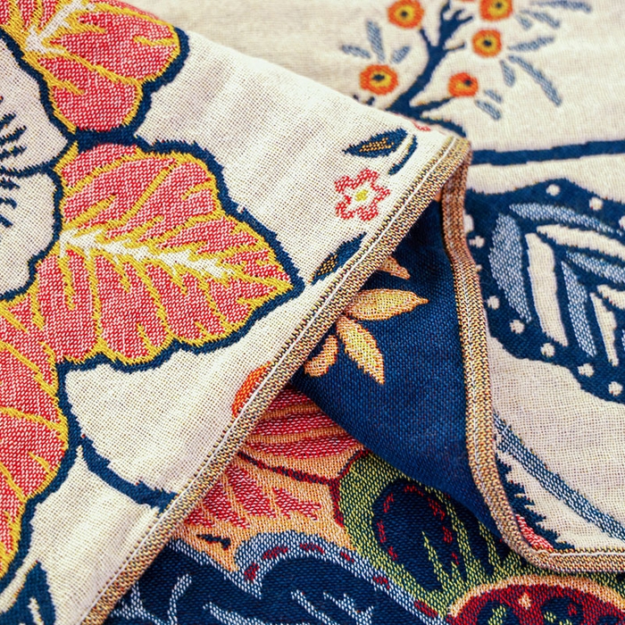 91家纺网 家纺一手货源 找家纺 朴尔家纺-毛巾被2025新款彩棉国潮风全棉六层纱布枕巾 花田印象-枕巾