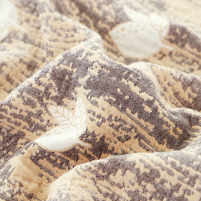 91家纺网 家纺一手货源 找家纺 朴尔家纺-毛巾被2025新款彩棉国潮风全棉六层纱布枕巾 柠香-咖枕巾