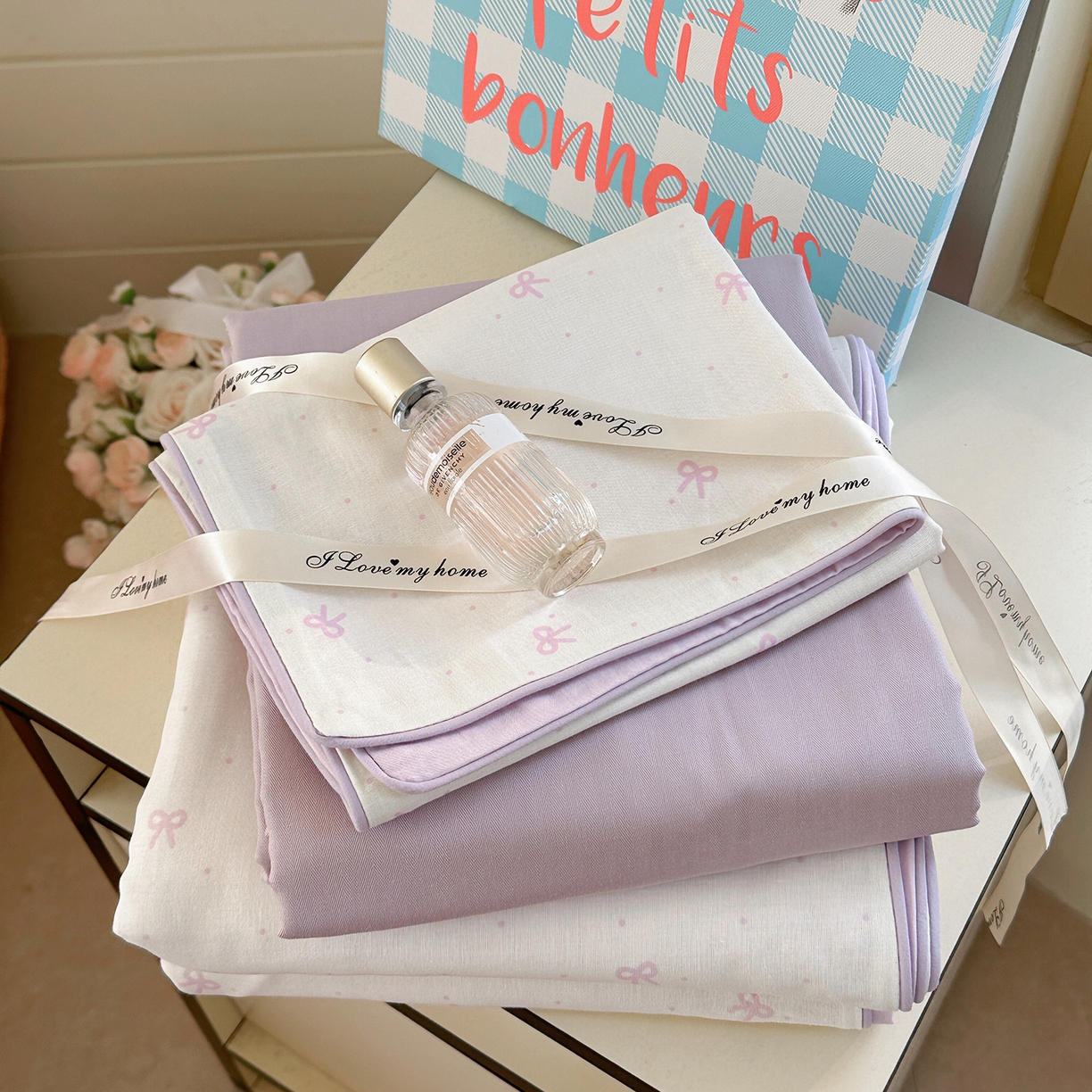 91家纺网 家纺一手货源 找家纺 麦伦家居 2025新品嵌绳款全棉双层纱四件套 嵌绳款千千结-紫