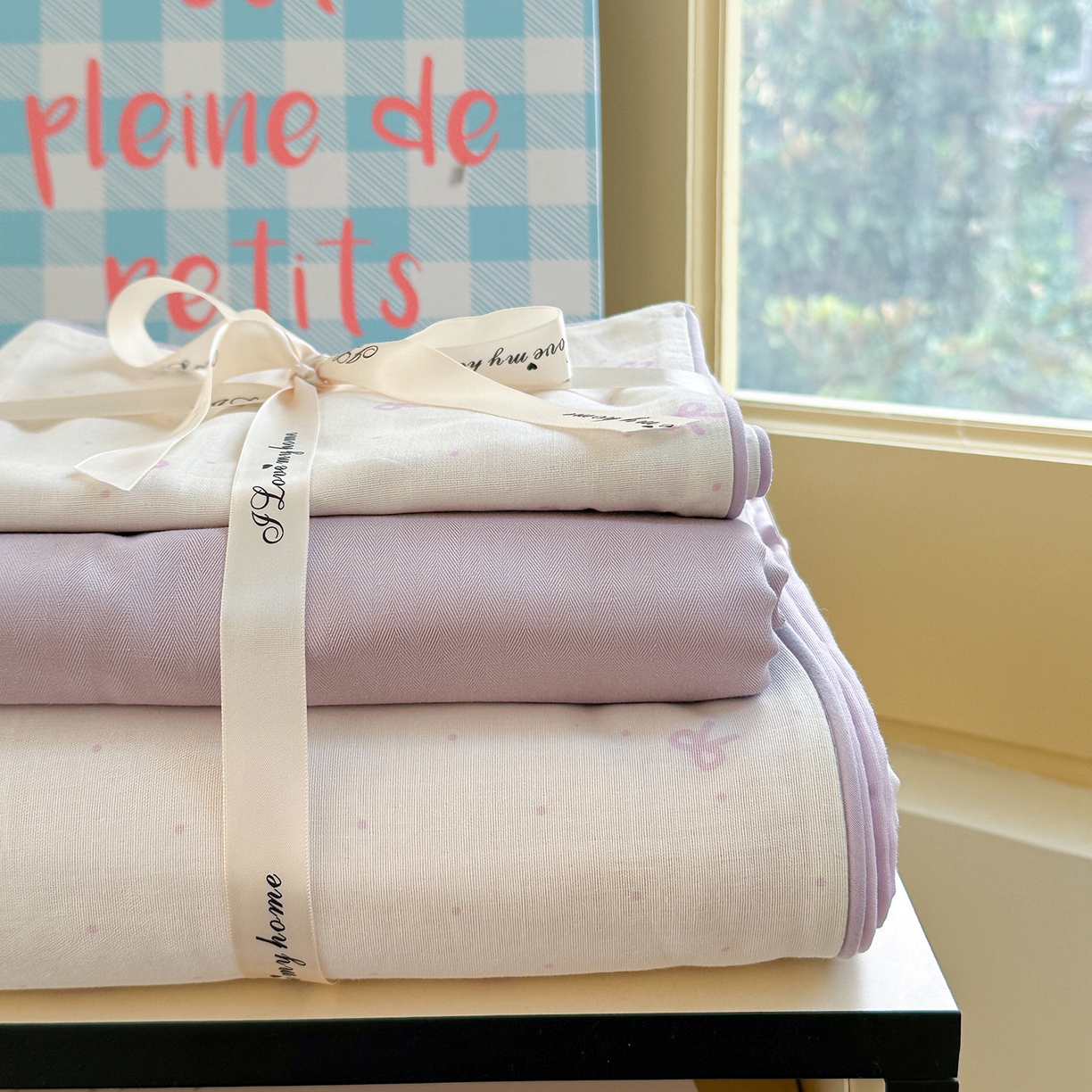 91家纺网 家纺一手货源 找家纺 麦伦家居 2025新品嵌绳款全棉双层纱四件套 嵌绳款千千结-紫