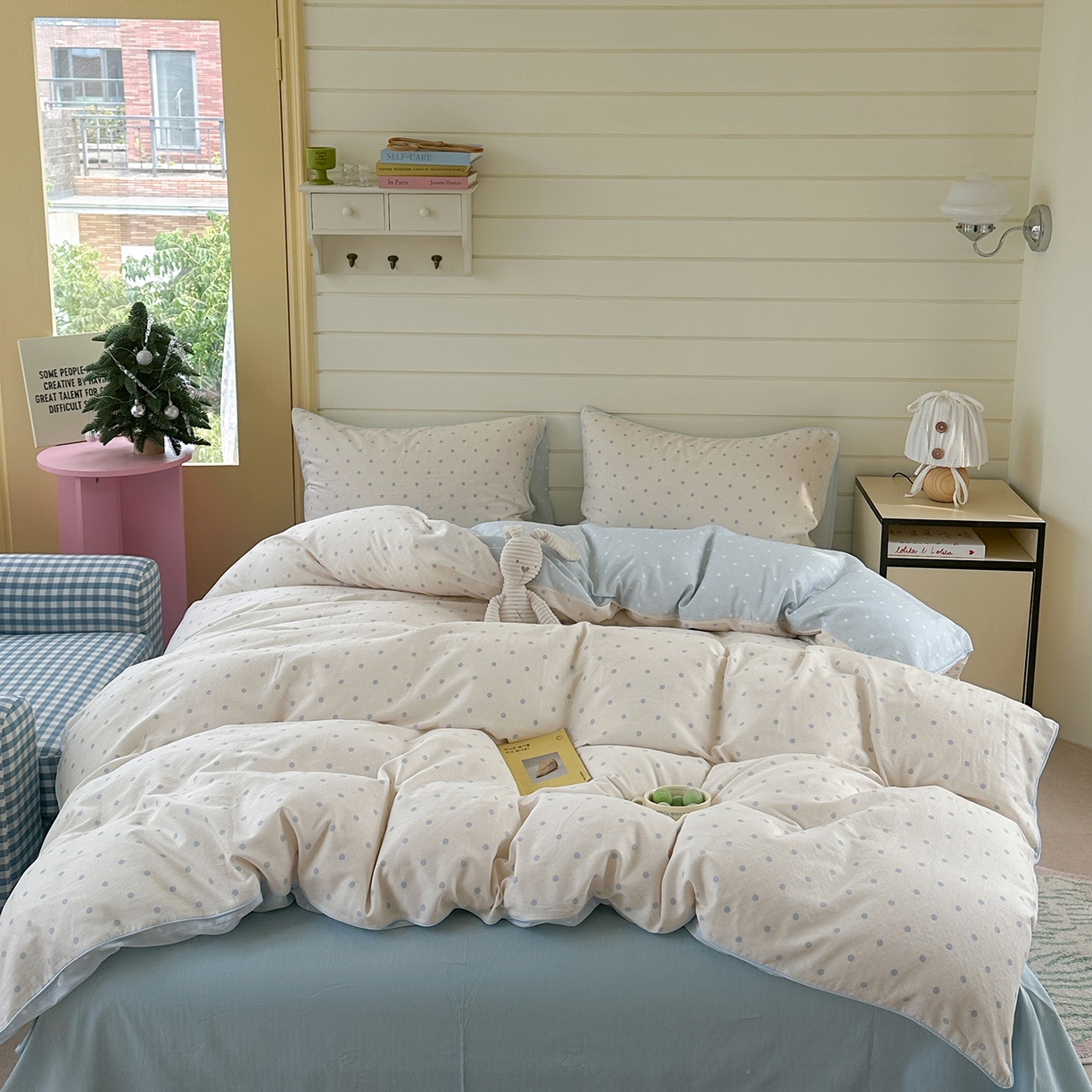 麦伦家居 2025新品嵌绳款全棉双层纱四件套 苏打奶泡-米