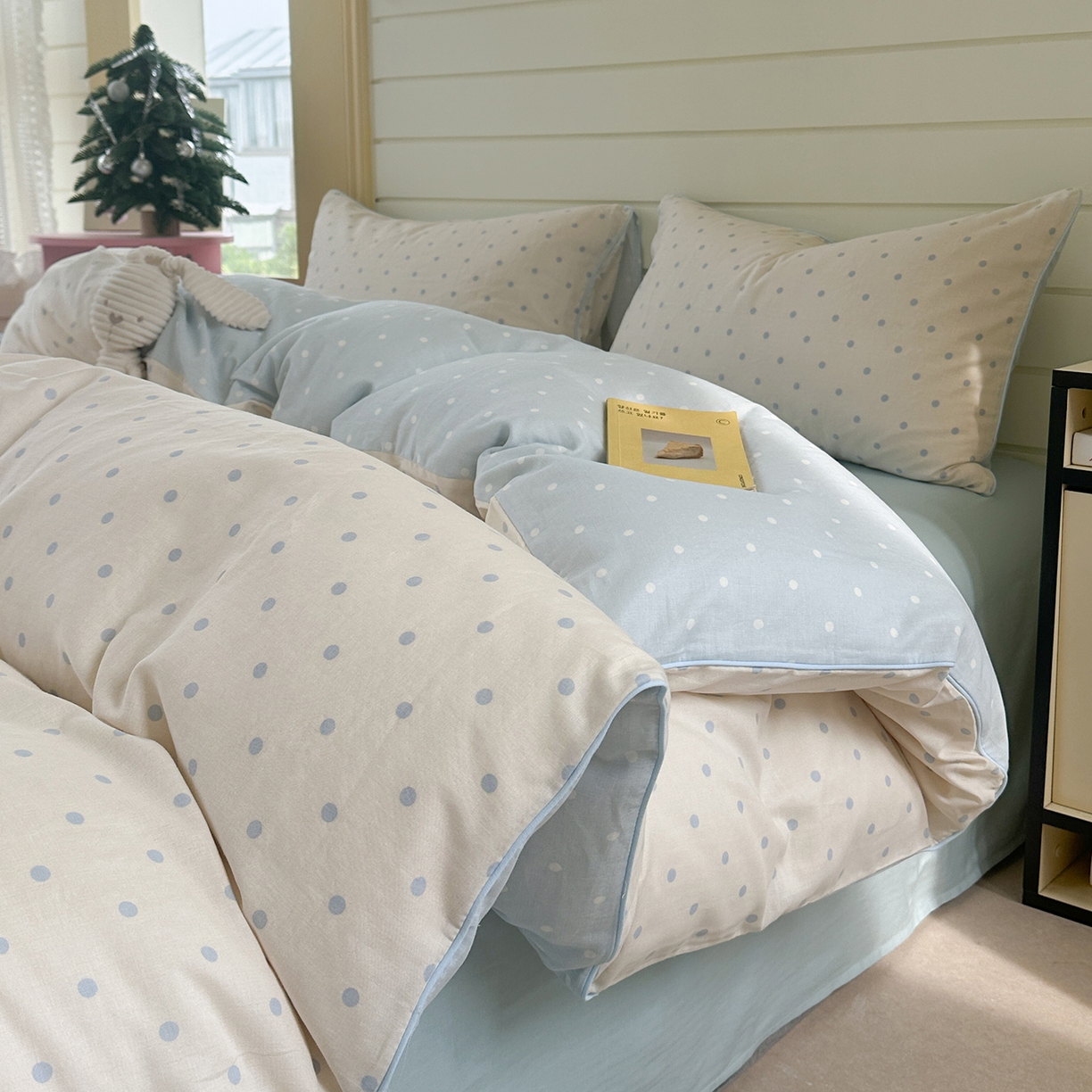 91家纺网 家纺一手货源 找家纺 麦伦家居 2025新品嵌绳款全棉双层纱四件套 苏打奶泡-米