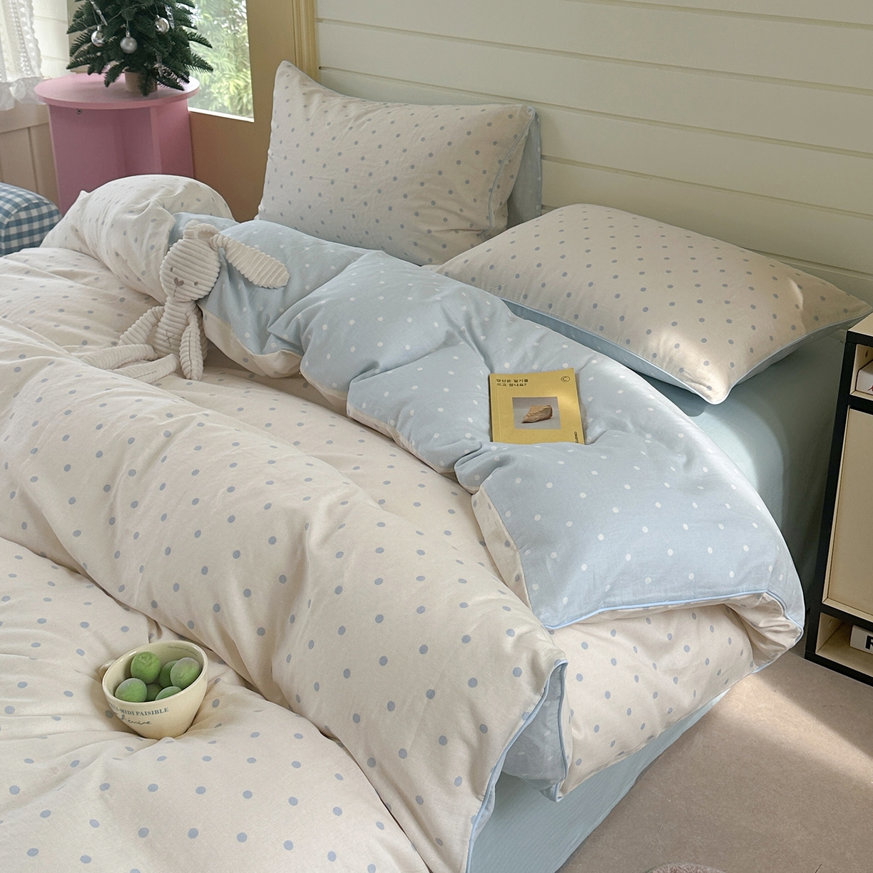 91家纺网 家纺一手货源 找家纺 麦伦家居 2025新品嵌绳款全棉双层纱四件套 苏打奶泡-米