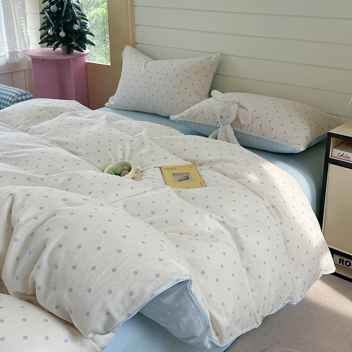 91家纺网 家纺一手货源 找家纺 麦伦家居 2025新品嵌绳款全棉双层纱四件套 苏打奶泡-米