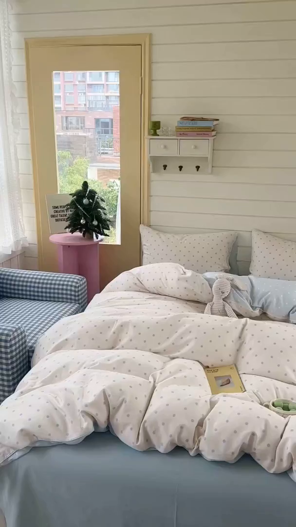 91家纺网 家纺一手货源 找家纺 麦伦家居 2025新品嵌绳款全棉双层纱四件套 苏打奶泡-米