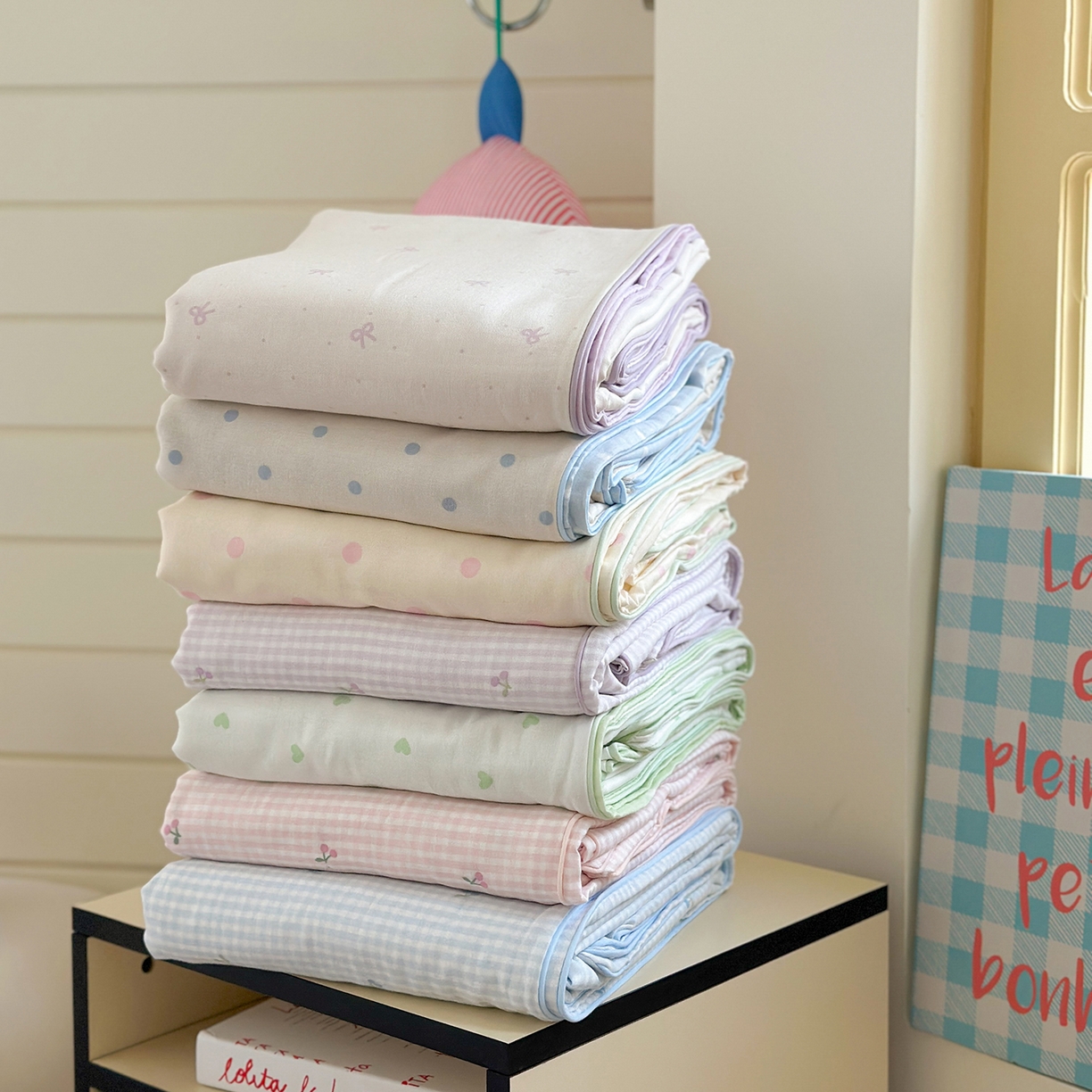 91家纺网 家纺一手货源 找家纺 麦伦家居 2025新品嵌绳款全棉双层纱四件套 组合图