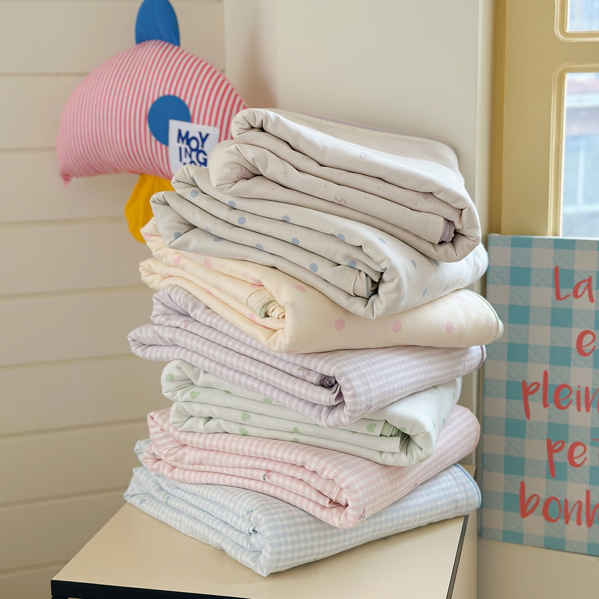 91家纺网 家纺一手货源 找家纺 麦伦家居 2025新品嵌绳款全棉双层纱四件套 组合图