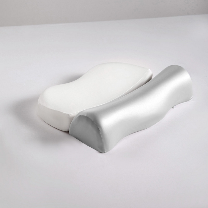 91家纺网 家纺一手货源 找家纺 靓星家纺 2025新款牵引记忆枕芯锦氨透气凉感零压深睡记忆牵引按摩枕芯枕头 白+灰