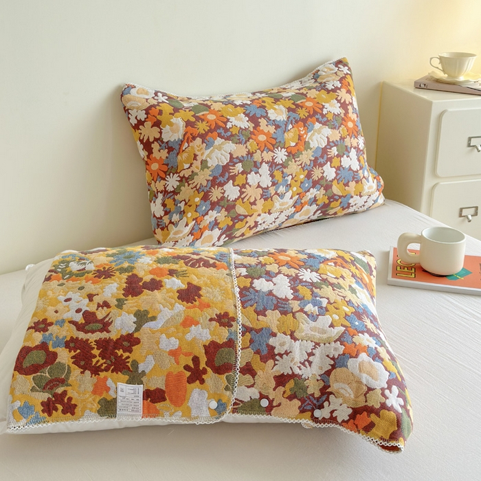 91家纺网 家纺一手货源 找家纺 朴尔家纺-毛巾被2025新款半包可调节暗扣魔术全棉三层纱布枕巾 繁花曼舞