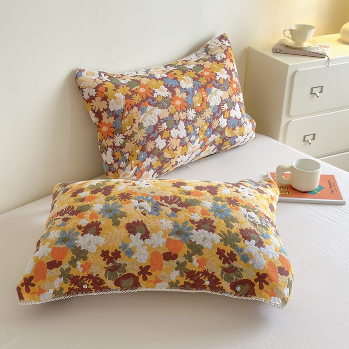 91家纺网 家纺一手货源 找家纺 朴尔家纺-毛巾被2025新款半包可调节暗扣魔术全棉三层纱布枕巾 繁花曼舞