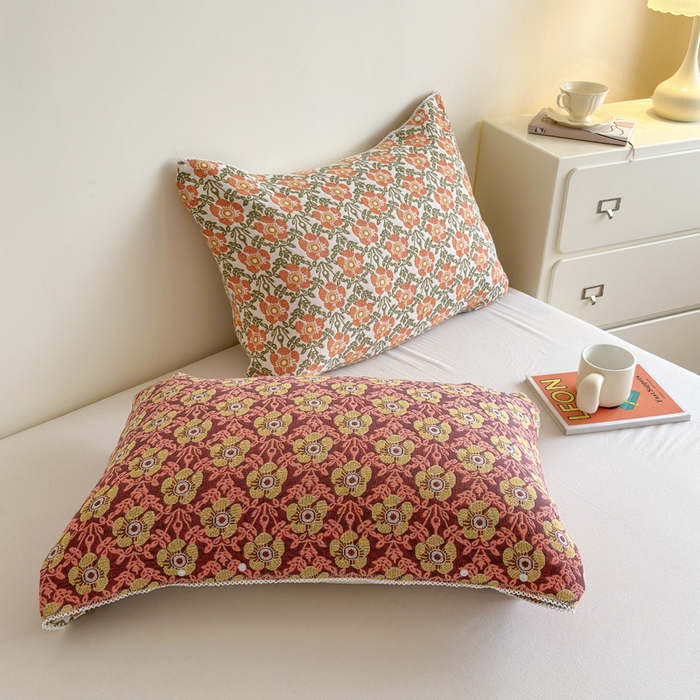 91家纺网 家纺一手货源 找家纺 朴尔家纺-毛巾被2025新款半包可调节暗扣魔术全棉三层纱布枕巾 连枝花卉