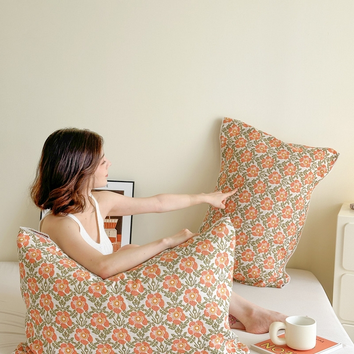 91家纺网 家纺一手货源 找家纺 朴尔家纺-毛巾被2025新款半包可调节暗扣魔术全棉三层纱布枕巾 连枝花卉