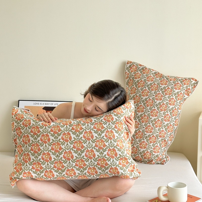 91家纺网 家纺一手货源 找家纺 朴尔家纺-毛巾被2025新款半包可调节暗扣魔术全棉三层纱布枕巾 连枝花卉